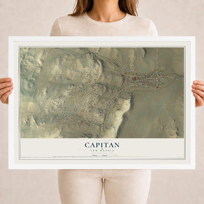 Map of Capitan, New Mexico, 18 x 24 inch print in a white wood frame