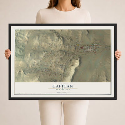 Map of Capitan, New Mexico, 24 x 36 inch print in a black wood frame
