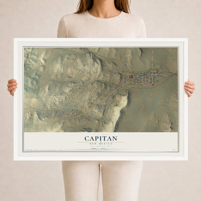 Map of Capitan, New Mexico, 24 x 36 inch print in a white wood frame