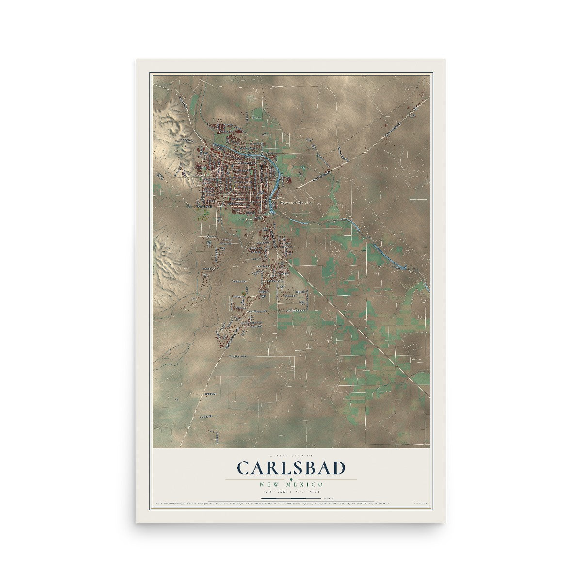 Map of Carlsbad, New Mexico, 12 x 18 inch unframed archival matte print