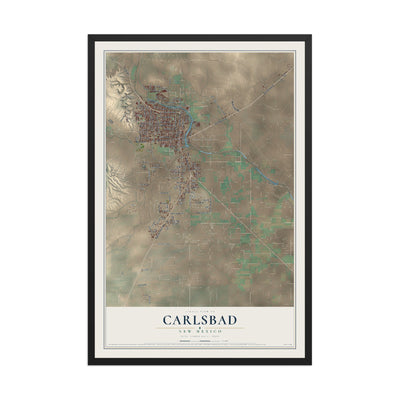 Map of Carlsbad, New Mexico, 12 x 18 inch print in a black wood frame