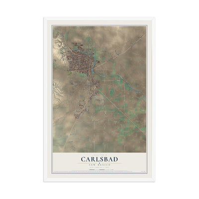 Map of Carlsbad, New Mexico, 12 x 18 inch print in a white wood frame