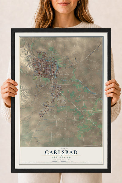 Map of Carlsbad, New Mexico, 18 x 24 inch print in a black wood frame