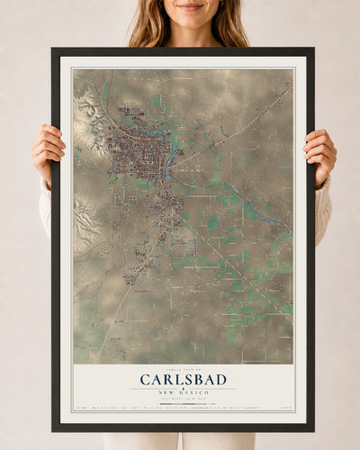 Map of Carlsbad, New Mexico, 24 x 36 inch print in a black wood frame
