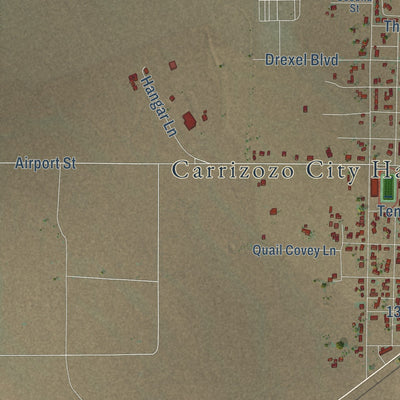 Second close-up of the map of Carrizozo, New Mexico print showing more streets and buildings