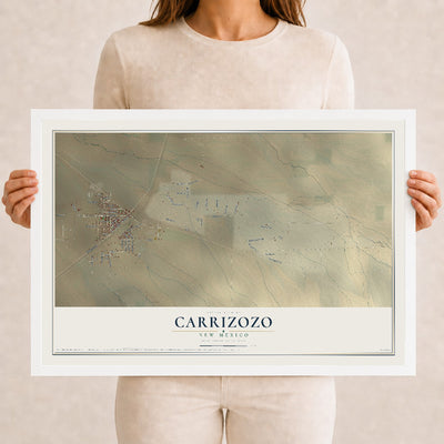 Map of Carrizozo, New Mexico, 12 x 18 inch print in a white wood frame