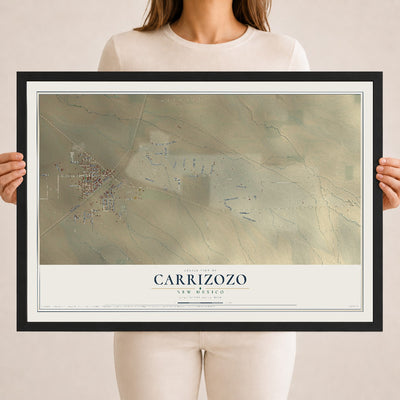 Map of Carrizozo, New Mexico, 18 x 24 inch print in a black wood frame