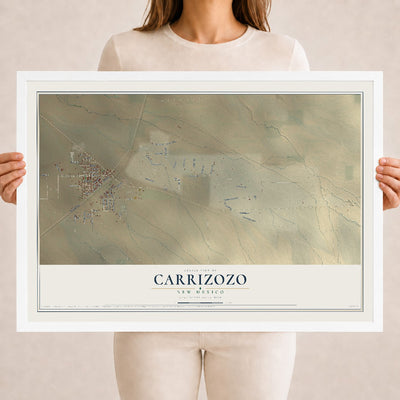 Map of Carrizozo, New Mexico, 18 x 24 inch print in a white wood frame