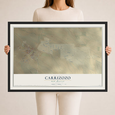 Map of Carrizozo, New Mexico, 24 x 36 inch print in a black wood frame
