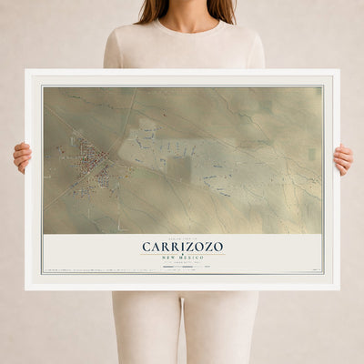 Map of Carrizozo, New Mexico, 24 x 36 inch print in a white wood frame