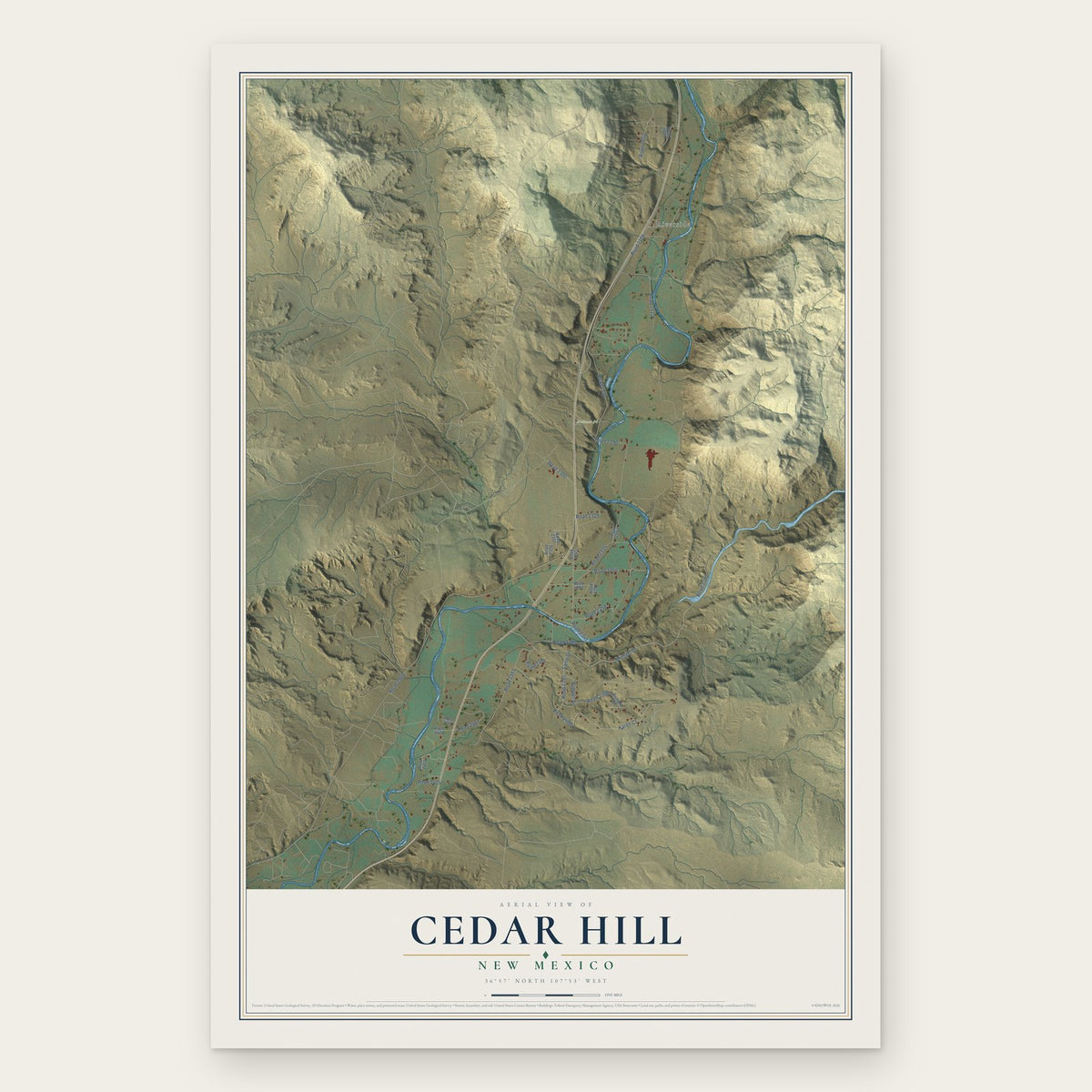 Cedar Hill, New Mexico map print, the full design