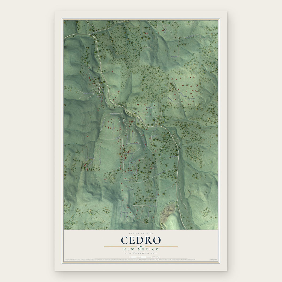 Cedro, New Mexico map print, the full design