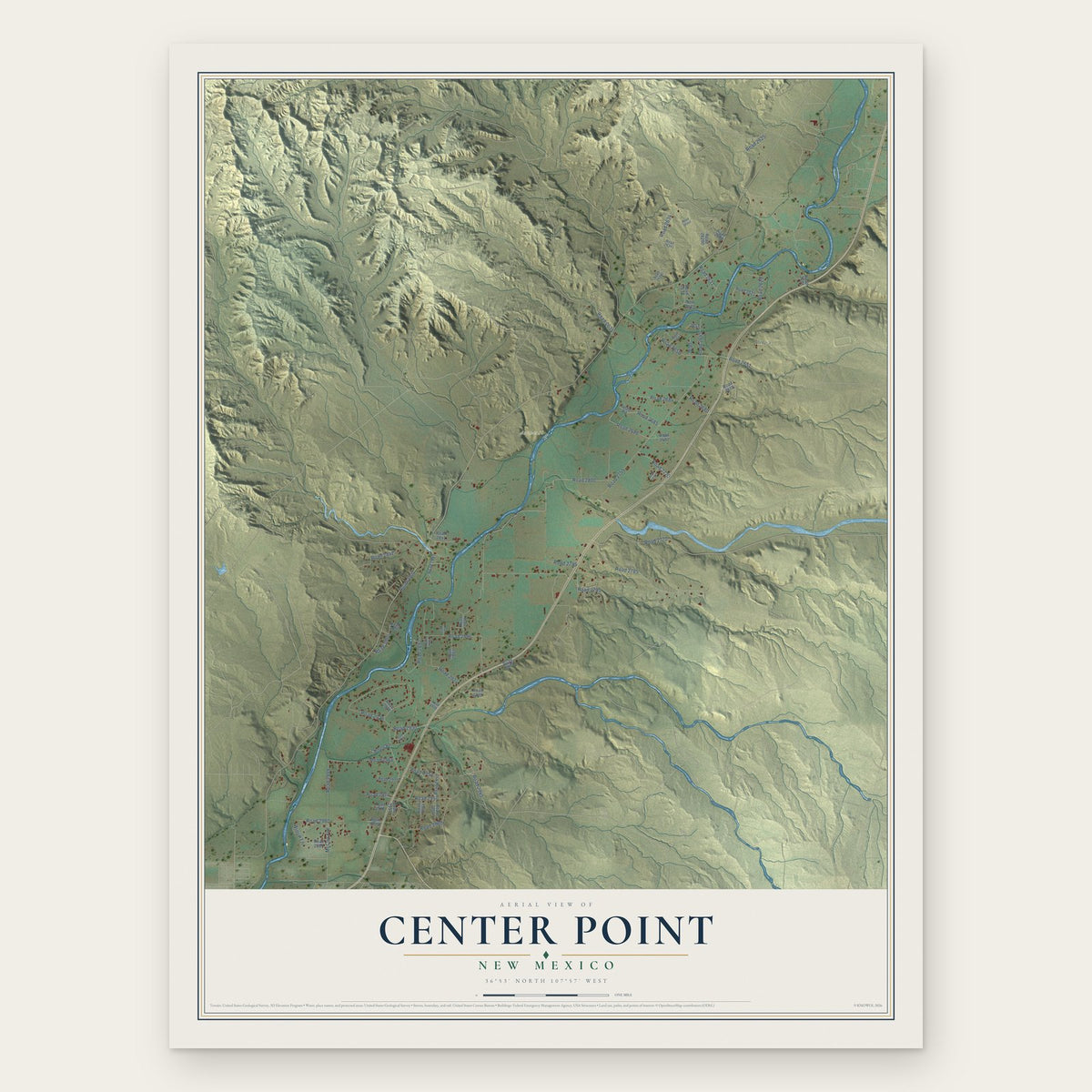Center Point, New Mexico map print, the full design