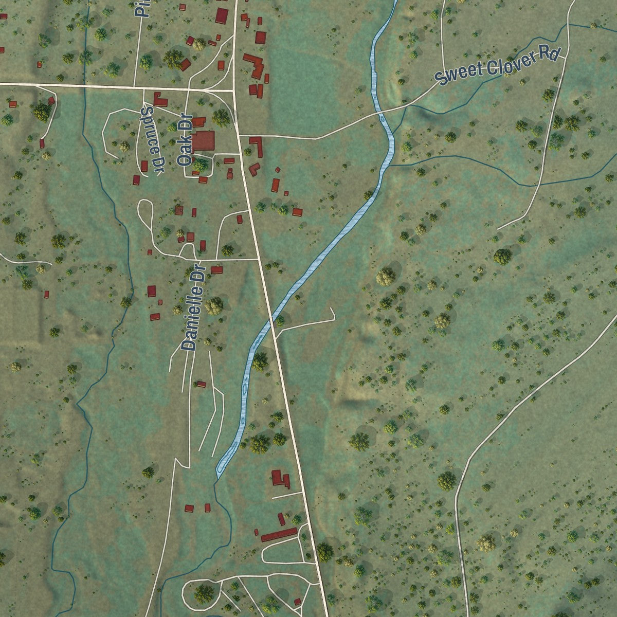 Second close-up of the map of Chama, New Mexico print showing more streets and buildings