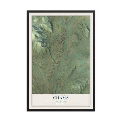 Map of Chama, New Mexico, 12 x 18 inch print in a black wood frame