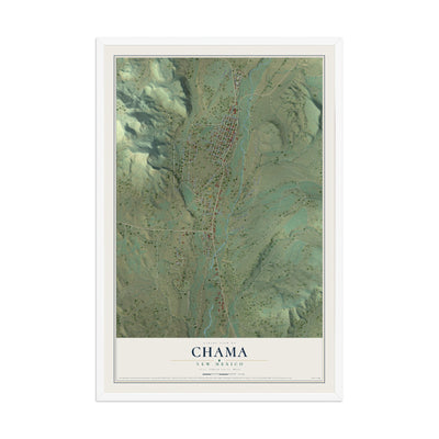 Map of Chama, New Mexico, 12 x 18 inch print in a white wood frame
