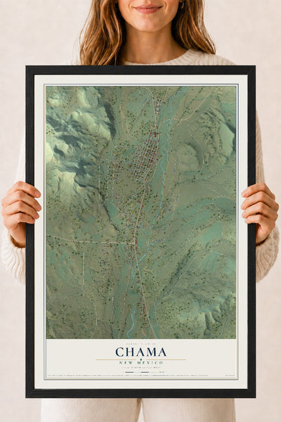 Map of Chama, New Mexico, 18 x 24 inch print in a black wood frame
