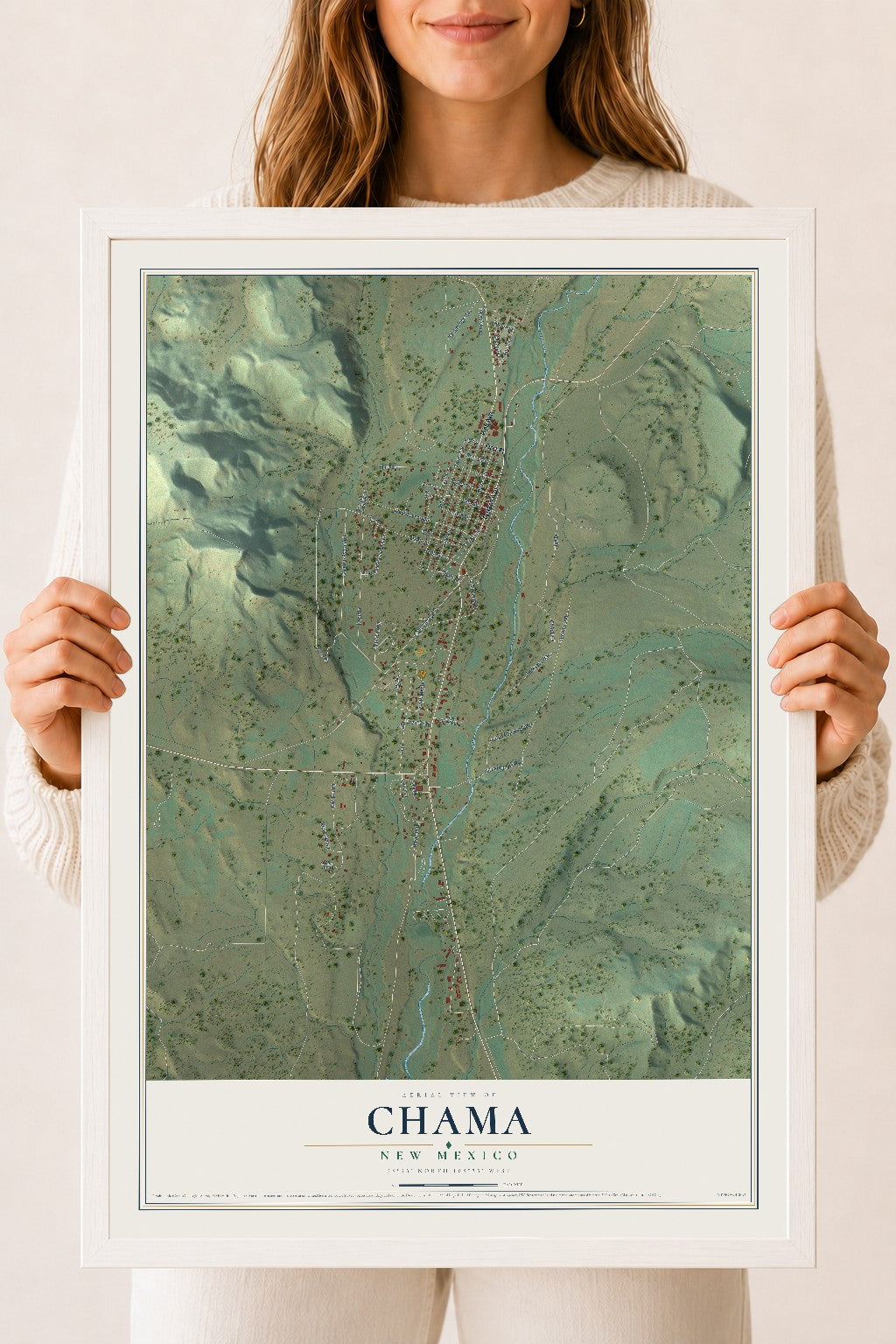 Map of Chama, New Mexico, 18 x 24 inch print in a white wood frame