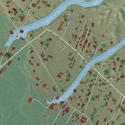 Close-up of the map of Chamita, New Mexico print showing street and building detail