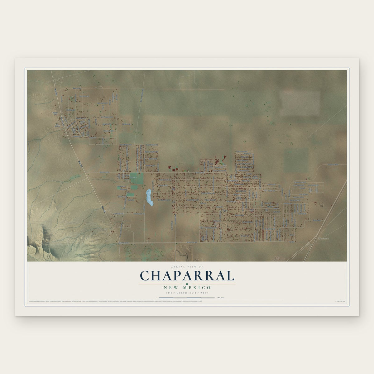 Chaparral, New Mexico map print, the full design
