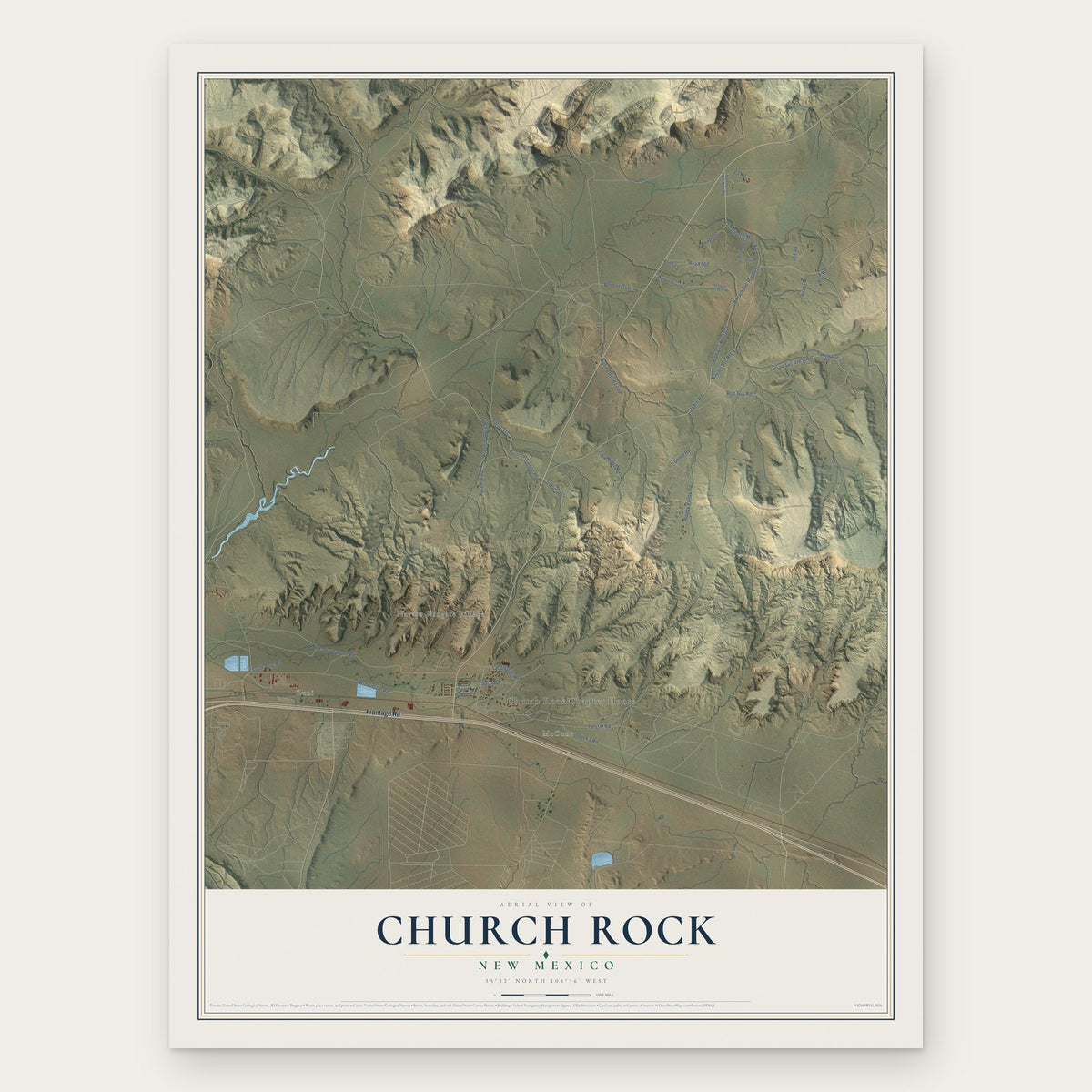 Church Rock, New Mexico map print, the full design