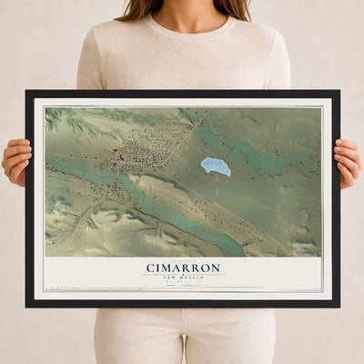 Map of Cimarron, New Mexico, 12 x 18 inch print in a black wood frame