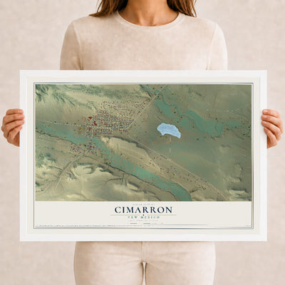Map of Cimarron, New Mexico, 12 x 18 inch print in a white wood frame