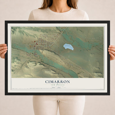 Map of Cimarron, New Mexico, 18 x 24 inch print in a black wood frame