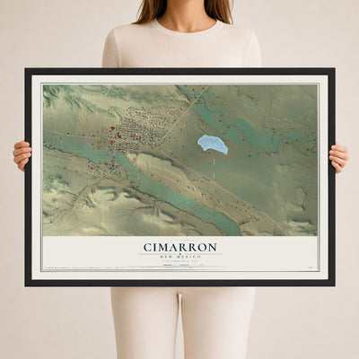 Map of Cimarron, New Mexico, 24 x 36 inch print in a black wood frame
