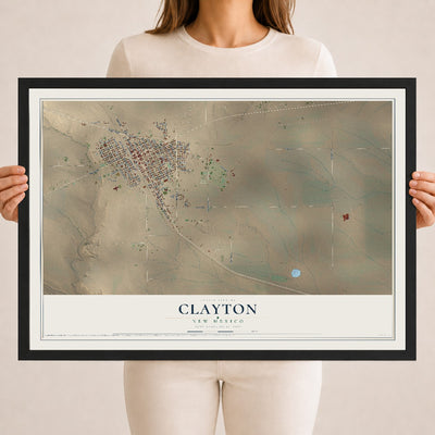 Map of Clayton, New Mexico, 18 x 24 inch print in a black wood frame