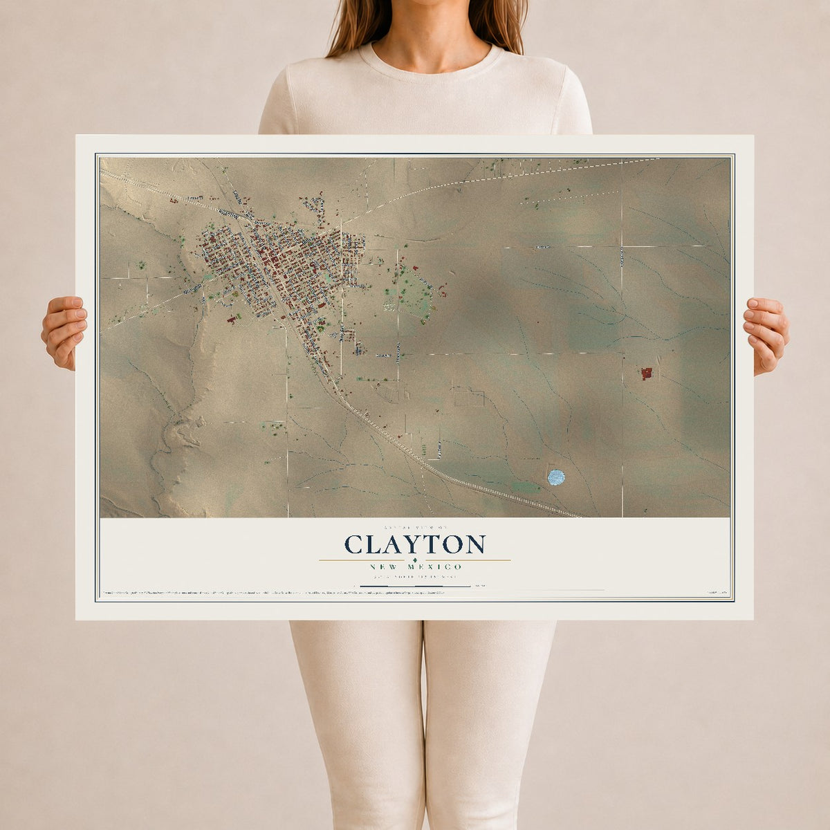 Map of Clayton, New Mexico, 24 x 36 inch unframed archival matte print
