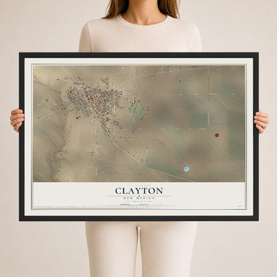 Map of Clayton, New Mexico, 24 x 36 inch print in a black wood frame