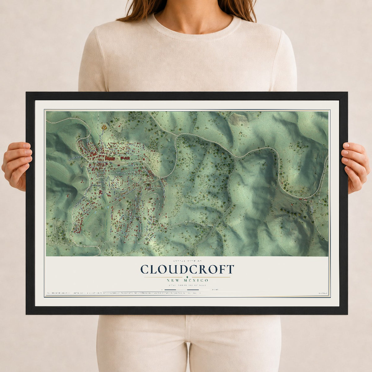 Map of Cloudcroft, New Mexico, 12 x 18 inch print in a black wood frame