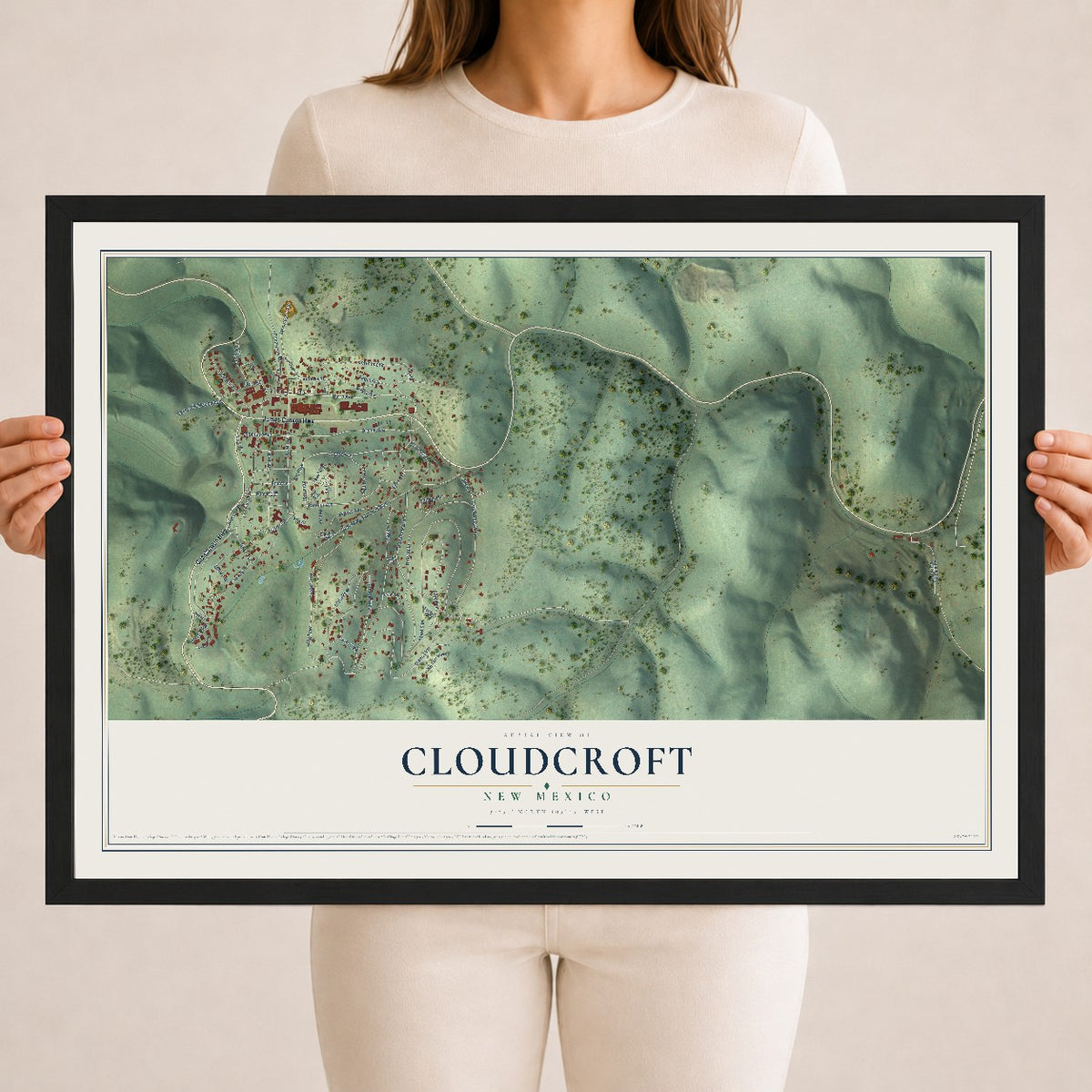 Map of Cloudcroft, New Mexico, 18 x 24 inch print in a black wood frame