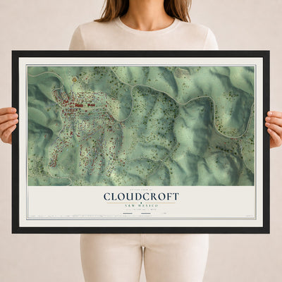 Map of Cloudcroft, New Mexico, 18 x 24 inch print in a black wood frame
