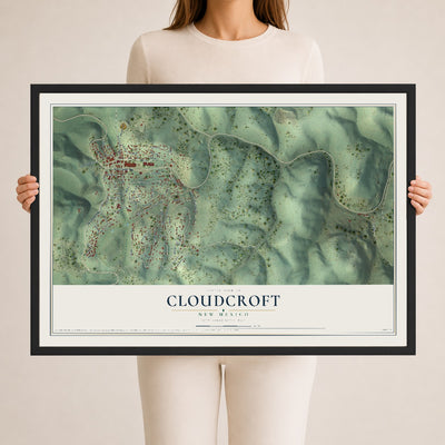 Map of Cloudcroft, New Mexico, 24 x 36 inch print in a black wood frame