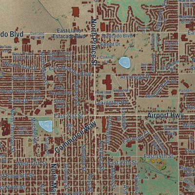 Close-up of the map of Clovis, New Mexico print showing street and building detail