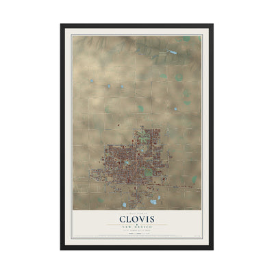 Map of Clovis, New Mexico, 12 x 18 inch print in a black wood frame