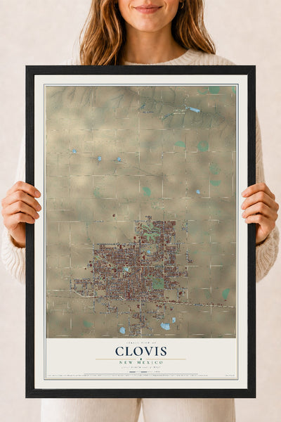Map of Clovis, New Mexico, 18 x 24 inch print in a black wood frame
