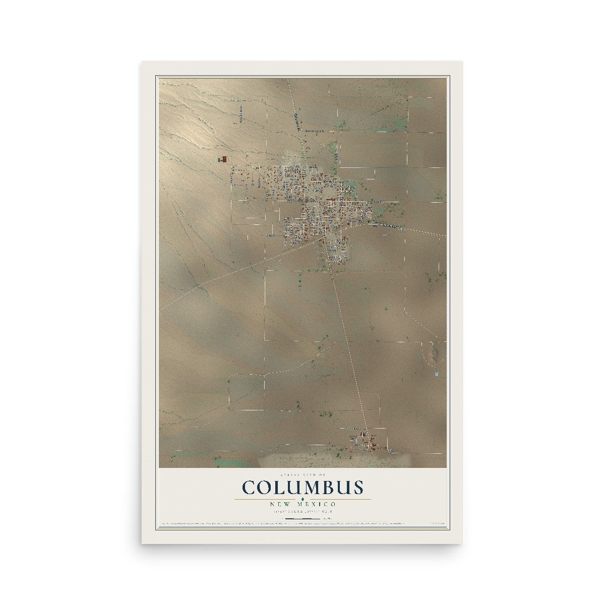 Map of Columbus, New Mexico, 12 x 18 inch unframed archival matte print