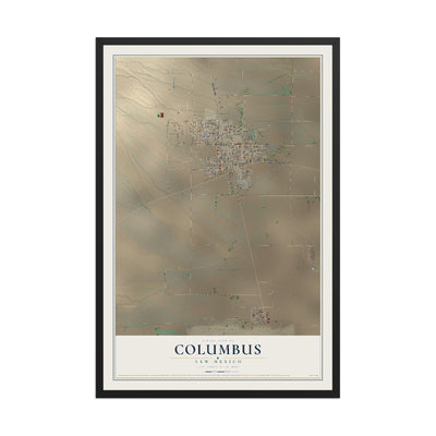 Map of Columbus, New Mexico, 12 x 18 inch print in a black wood frame