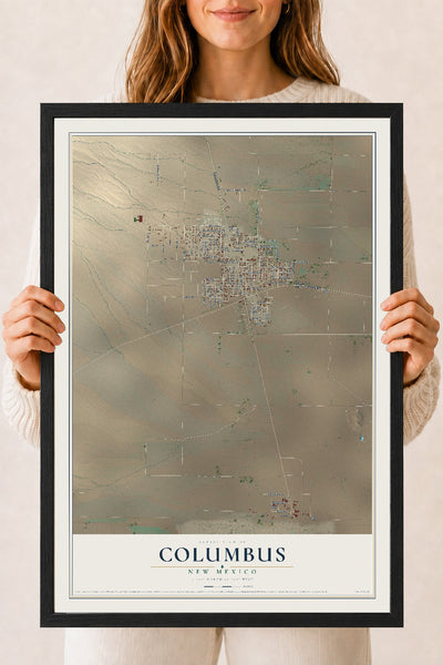 Map of Columbus, New Mexico, 18 x 24 inch print in a black wood frame