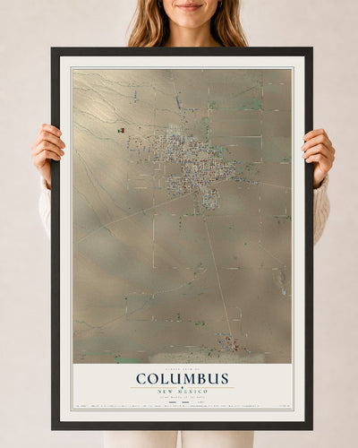 Map of Columbus, New Mexico, 24 x 36 inch print in a black wood frame