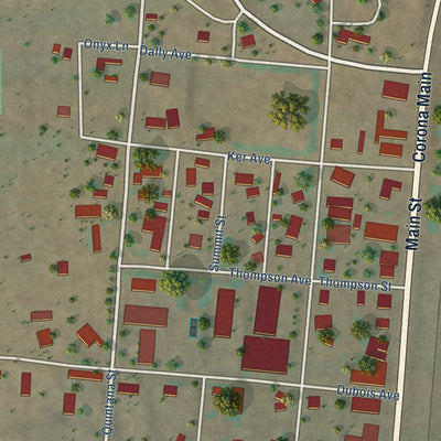 Close-up of the map of Corona, New Mexico print showing street and building detail