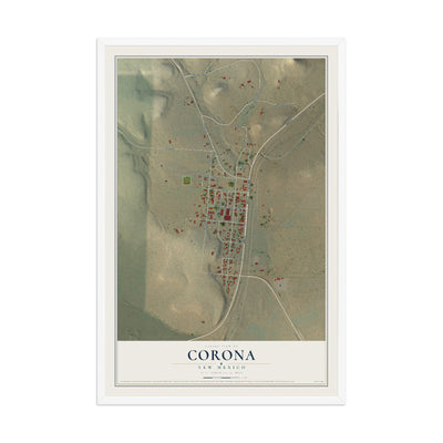 Map of Corona, New Mexico, 12 x 18 inch print in a white wood frame