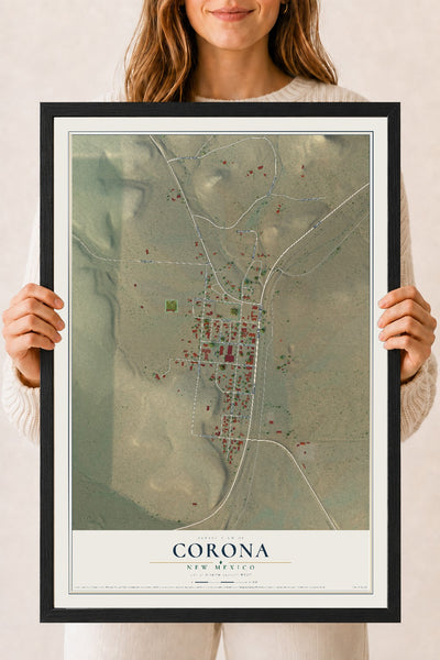 Map of Corona, New Mexico, 18 x 24 inch print in a black wood frame