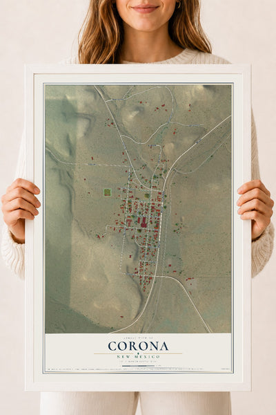 Map of Corona, New Mexico, 18 x 24 inch print in a white wood frame