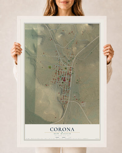 Map of Corona, New Mexico, 24 x 36 inch print in a white wood frame