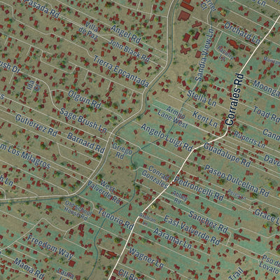 Close-up of the map of Corrales, New Mexico print showing street and building detail