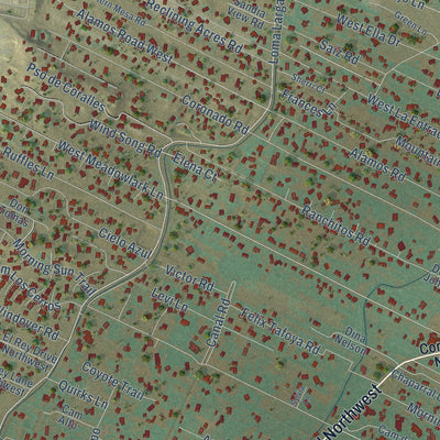 Second close-up of the map of Corrales, New Mexico print showing more streets and buildings